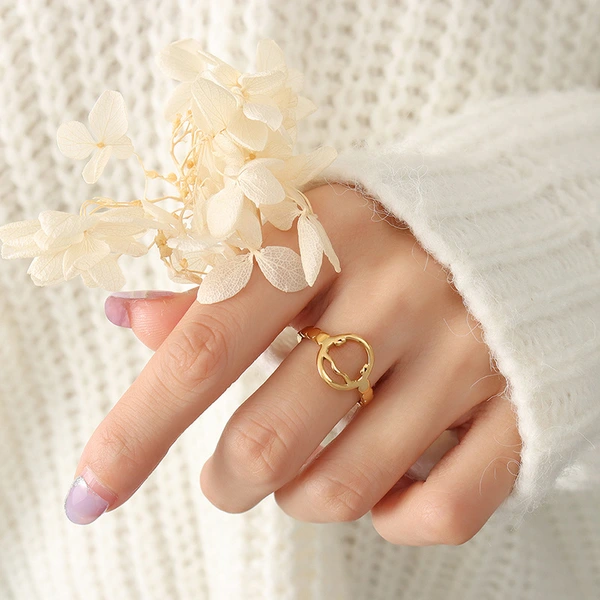 Women Stainless Steel 18k Gold Open Ring