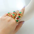 Oval Stone Women Jewelry Ring in Green and Red