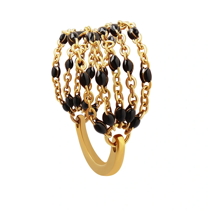 Black Enamel Gold Half Chain Ring
