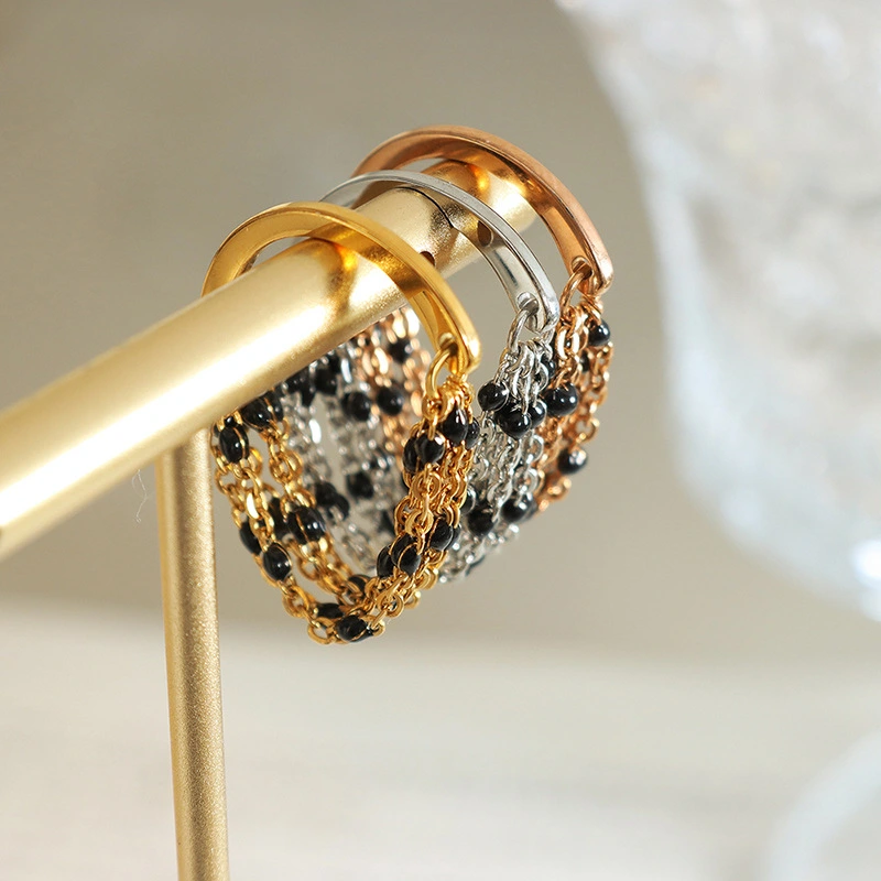 Black Enamel Gold Half Chain Ring