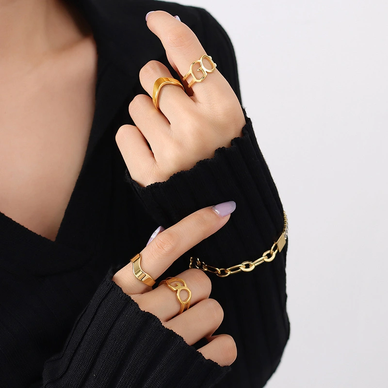 18K gold plated hollow geometric circle rings