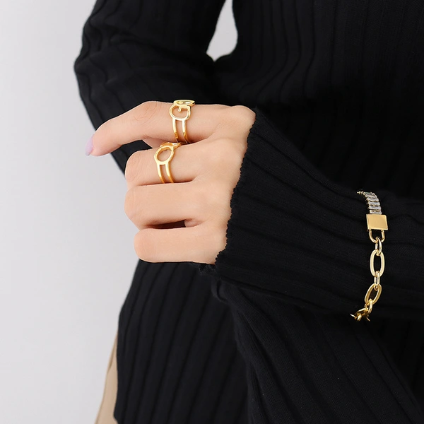 18K gold plated hollow geometric circle rings