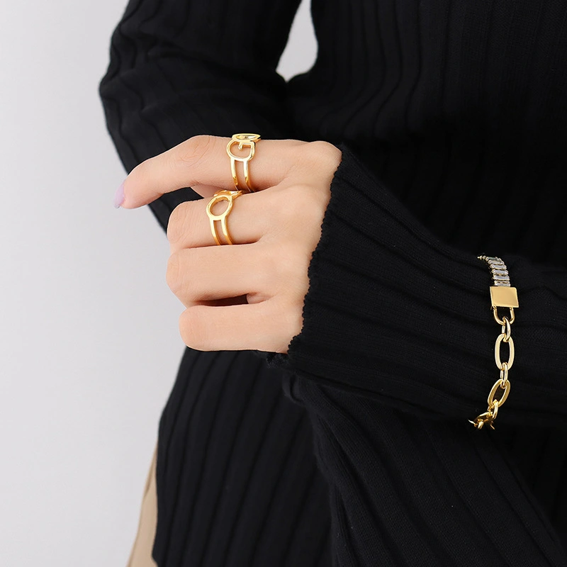 18K gold plated hollow geometric circle rings