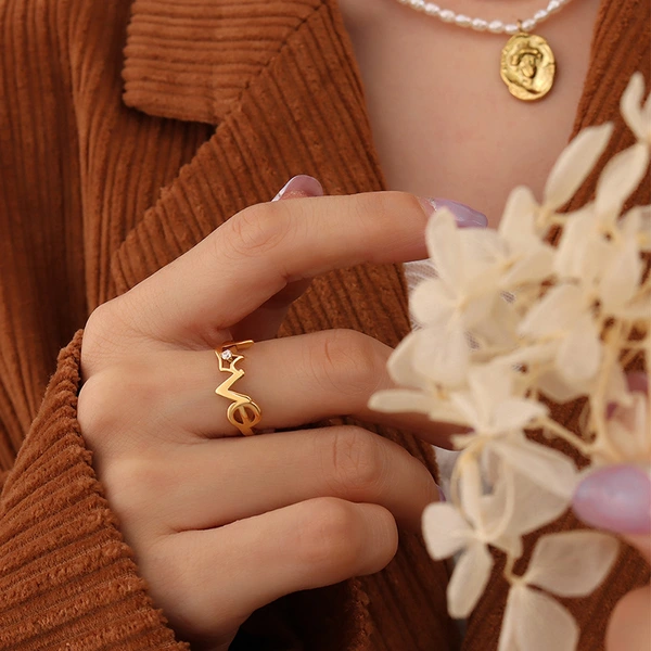 18K gold plated letter love chain shape open adjustable rings 