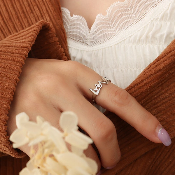 18K gold plated letter love chain shape open adjustable rings 