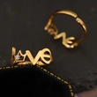 18K gold plated letter love chain shape open adjustable rings 