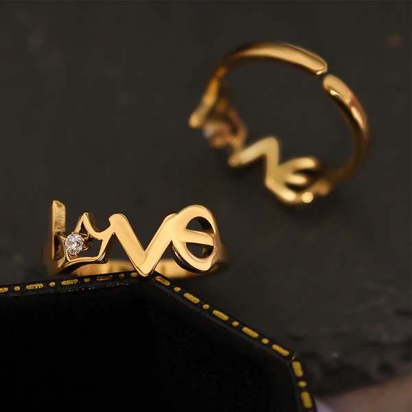 18K gold plated letter love chain shape open adjustable rings 
