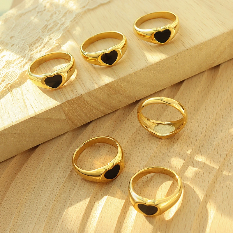18k yellow gold plating Stainless Steel Heart Ring