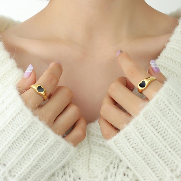 18k yellow gold plating Stainless Steel Heart Ring