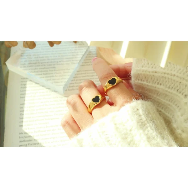 18k yellow gold plating Stainless Steel Heart Ring