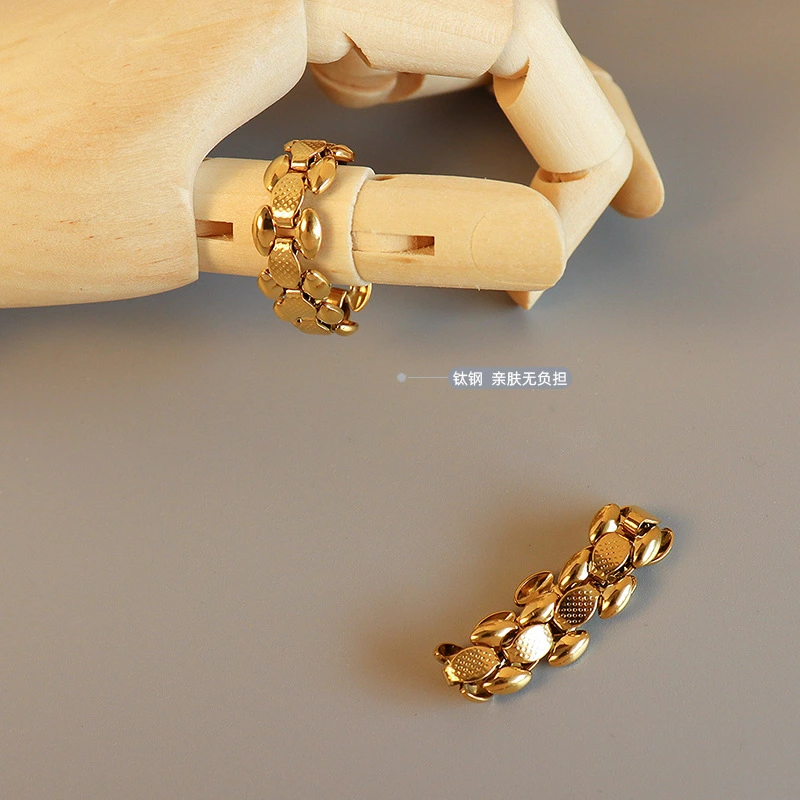 Stainless Steel Gold Color Women Strap Ring Band