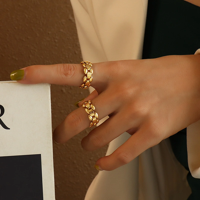 Stainless Steel Gold Color Women Strap Ring Band