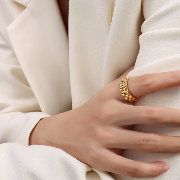 18K Yellow Gold Women Watch Ring Band