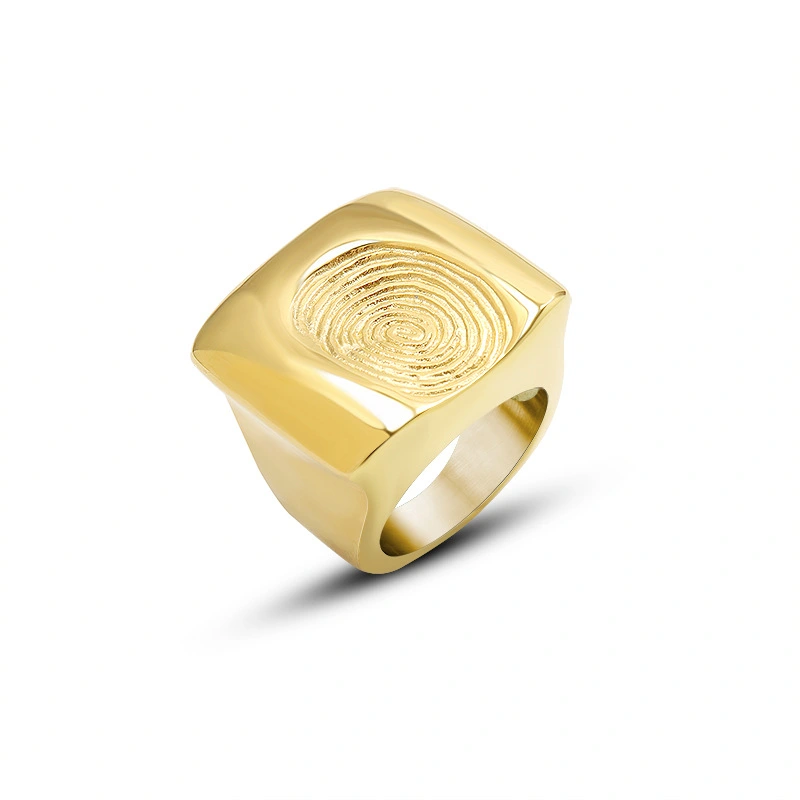 18k gold plated stainless steel fingerprint decryption signet ring