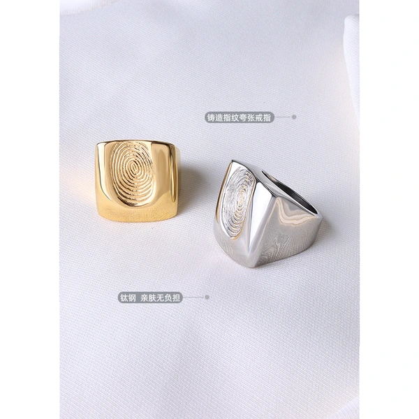  18k gold plated stainless steel fingerprint decryption signet ring