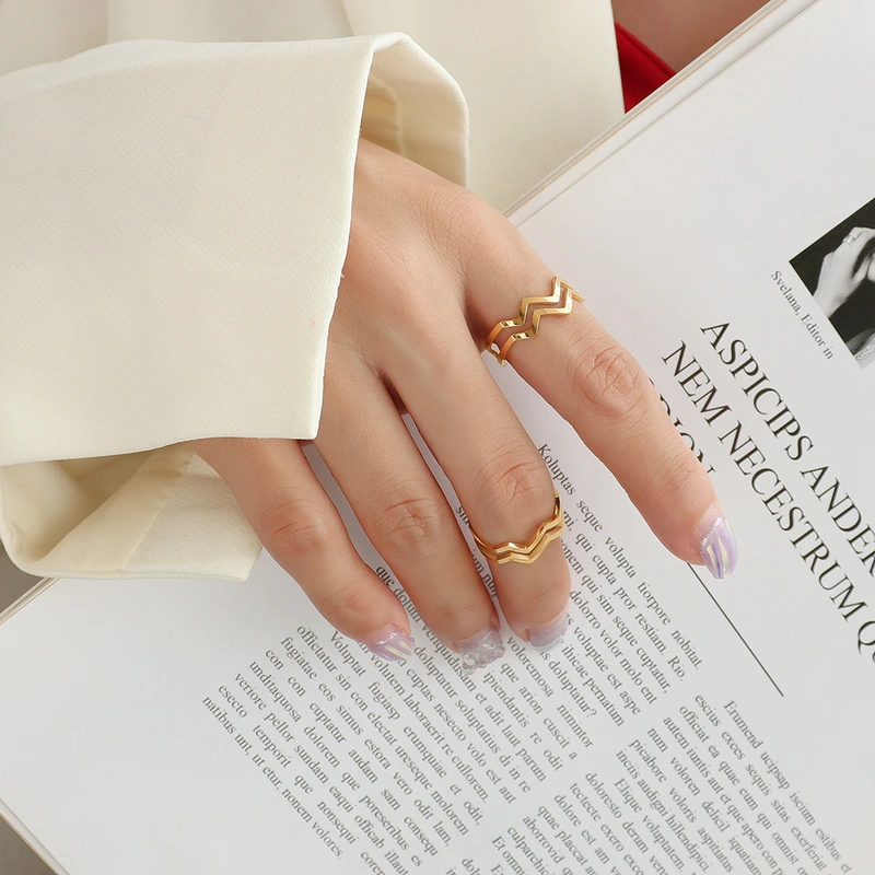 irregular shaped geometric wave open adjustable stackable rings