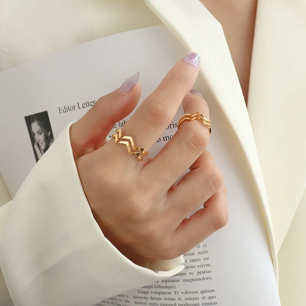irregular shaped geometric wave open adjustable stackable rings