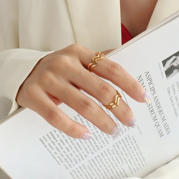 irregular shaped geometric wave open adjustable stackable rings