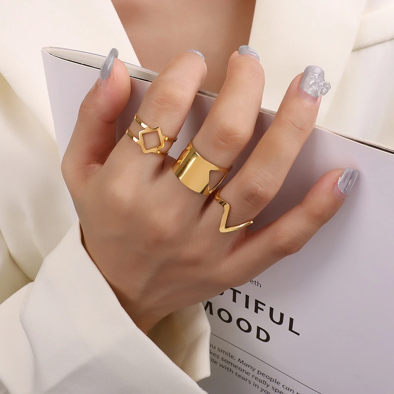 18K Gold Plated Stainless steel ring Hollow metal adjustable ring