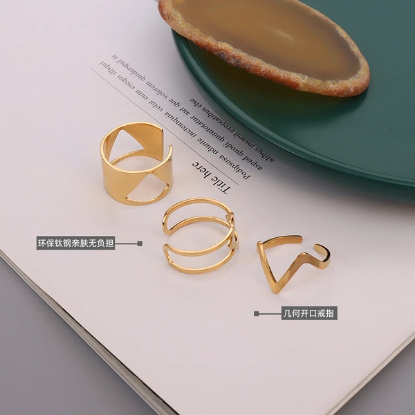 18K Gold Plated Stainless steel ring Hollow metal adjustable ring