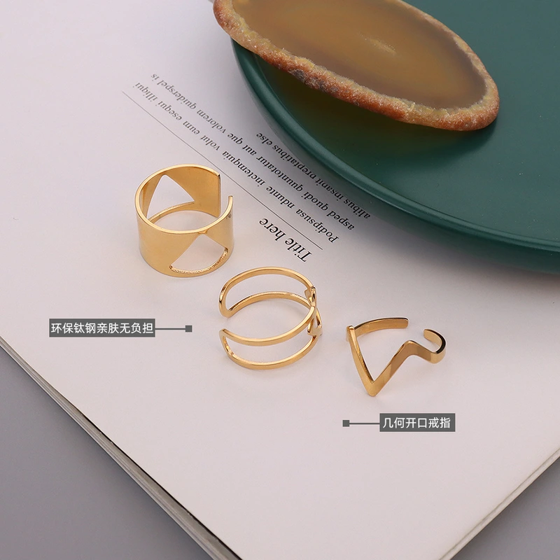 18K Gold Plated Stainless steel ring Hollow metal adjustable ring