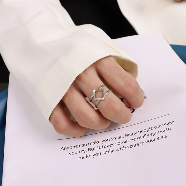 18K Gold Plated Stainless steel ring Hollow metal adjustable ring