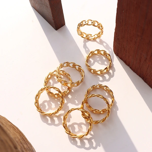  18K Gold Plated Stainless Steel Metal Hollow Chain Twist Ring