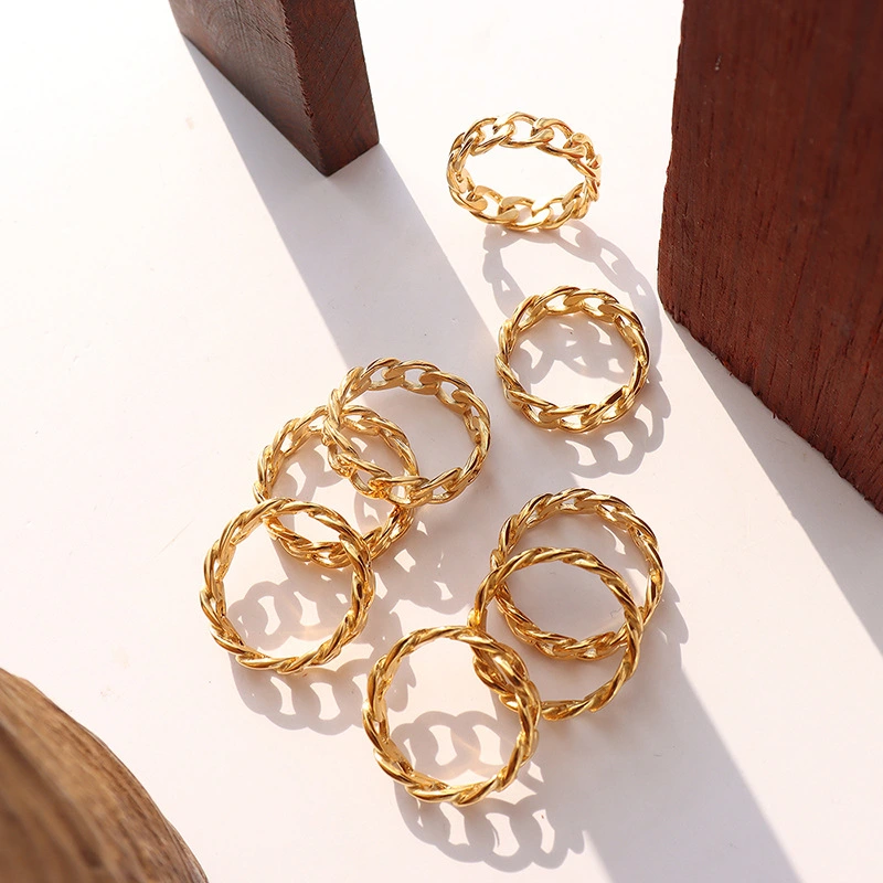  18K Gold Plated Stainless Steel Metal Hollow Chain Twist Ring