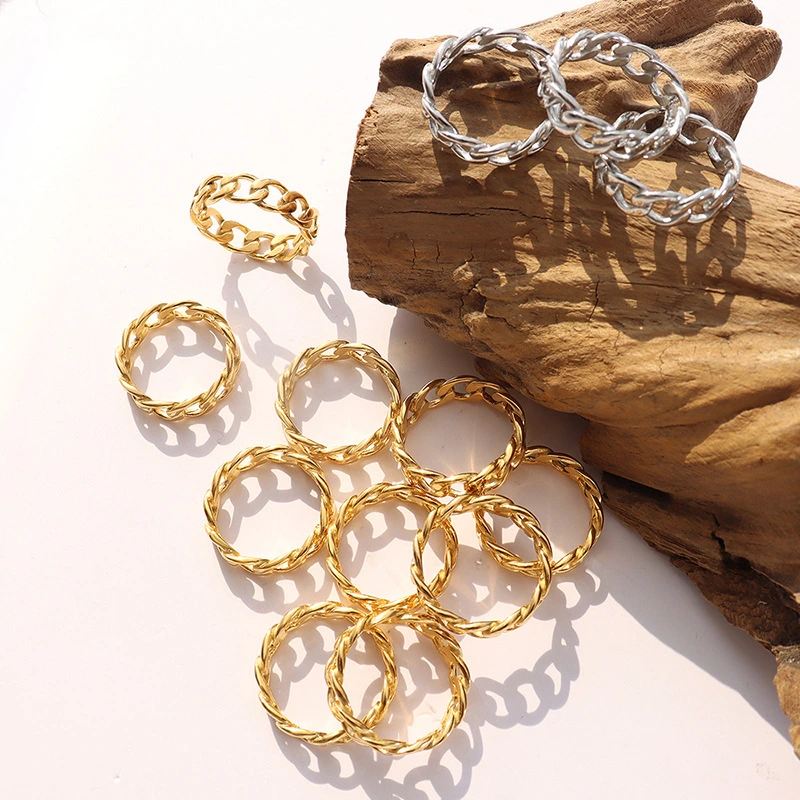  18K Gold Plated Stainless Steel Metal Hollow Chain Twist Ring