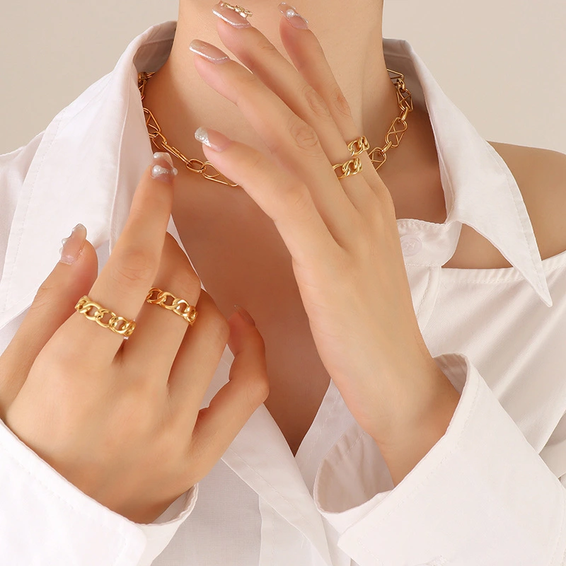  18K Gold Plated Stainless Steel Metal Hollow Chain Twist Ring