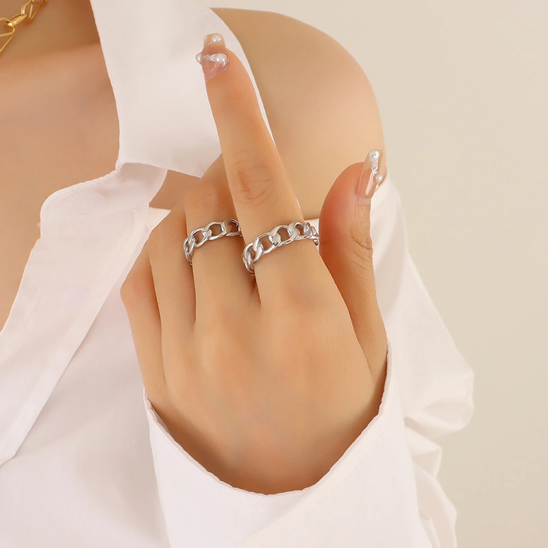  18K Gold Plated Stainless Steel Metal Hollow Chain Twist Ring