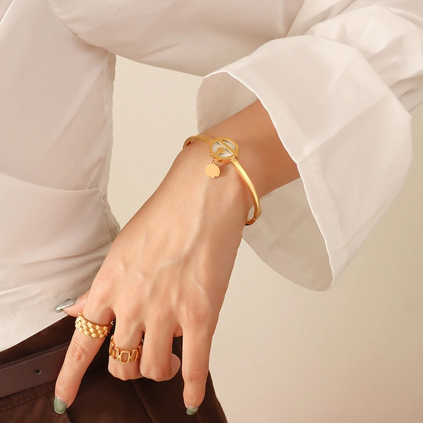 Stainless Steel White Shell Gold Plated Bangle Bracelet