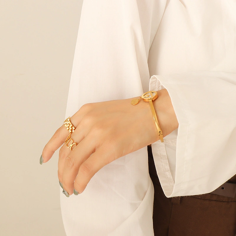Stainless Steel White Shell Gold Plated Bangle Bracelet