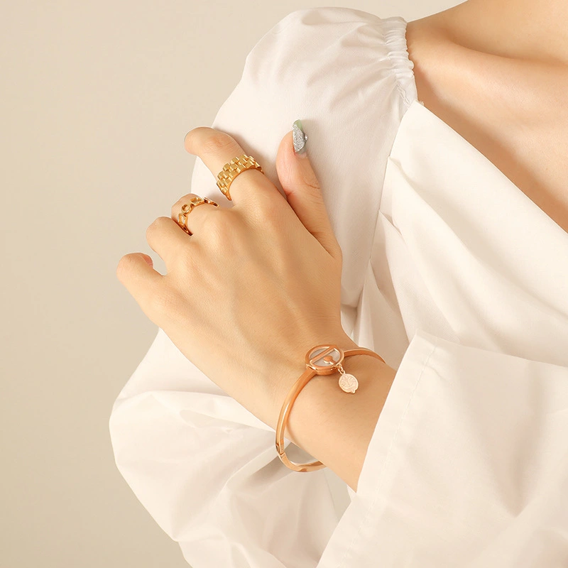 Stainless Steel White Shell Gold Plated Bangle Bracelet