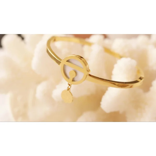 Stainless Steel White Shell Gold Plated Bangle Bracelet