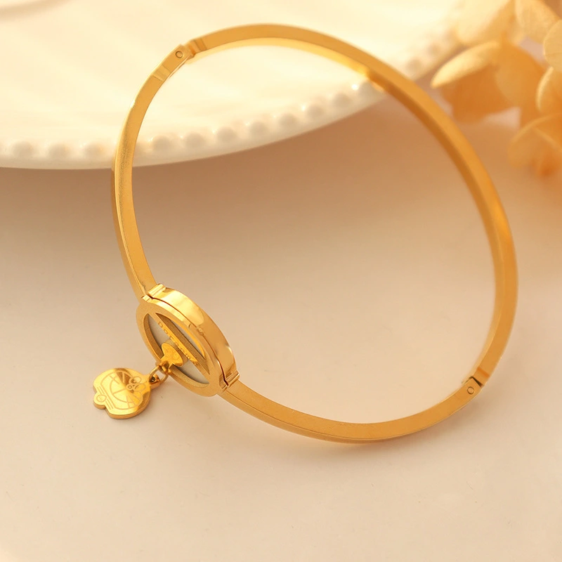 Stainless Steel White Shell Gold Plated Bangle Bracelet