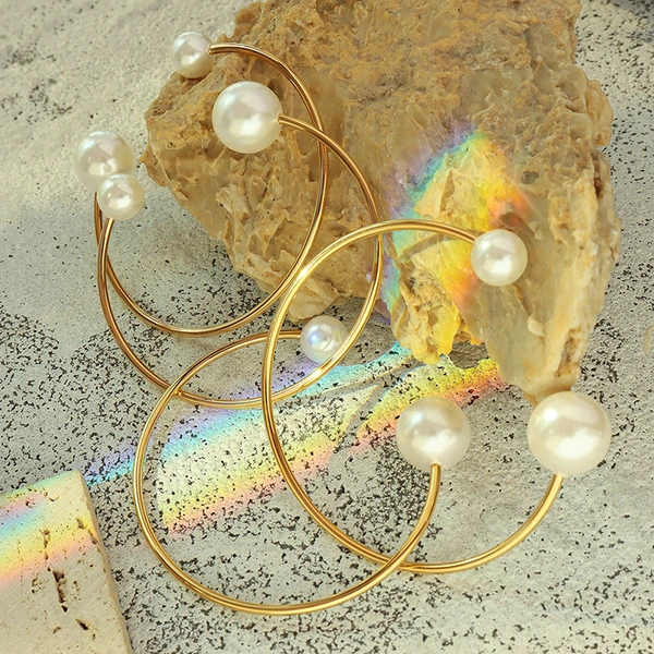 Large Round Pearl Bangle Bracelet