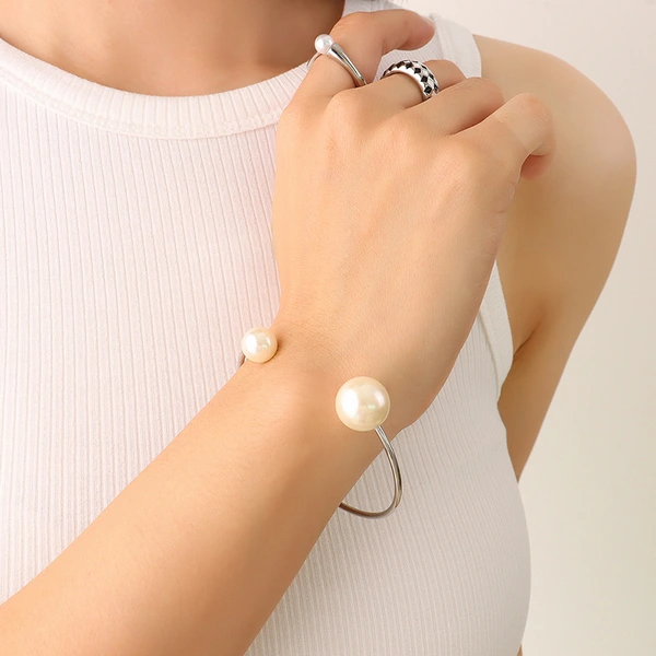 Large Round Pearl Bangle Bracelet