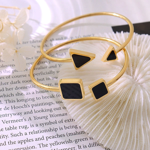 Stainless Steel Fashion Enamel Black Bangle Bracelet