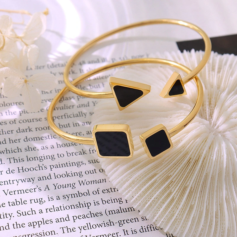 Stainless Steel Fashion Enamel Black Bangle Bracelet