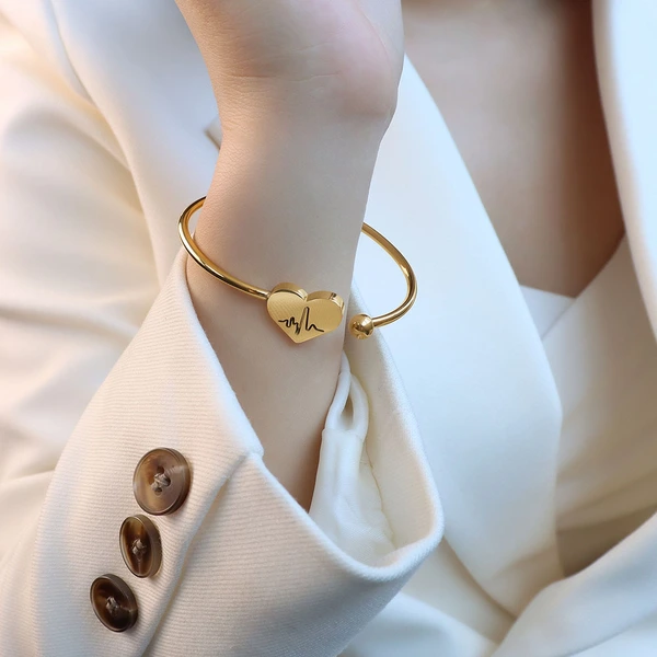 Stainless Steel Pulsatile Heart Bangle Bracelet
