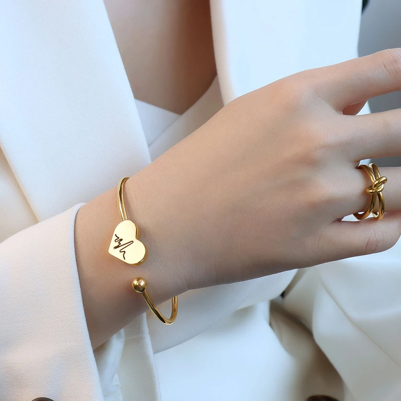 Stainless Steel Pulsatile Heart Bangle Bracelet