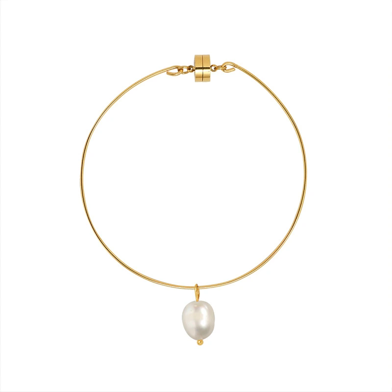 Stainless Steel Magnetic Freshwater Pearl Bangle Bracelet
