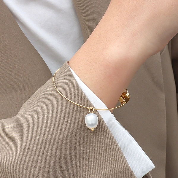 Stainless Steel Magnetic Freshwater Pearl Bangle Bracelet
