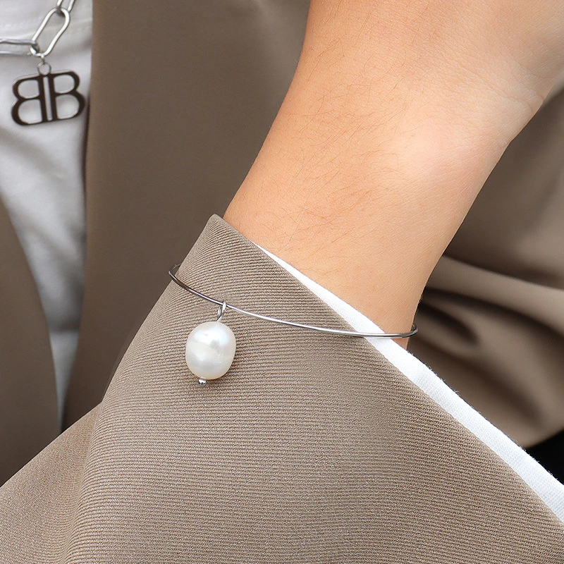 Stainless Steel Magnetic Freshwater Pearl Bangle Bracelet
