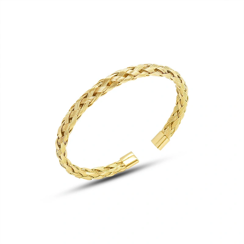 18K Gold Plated Stainless Steel Woven Bangle Bracelet