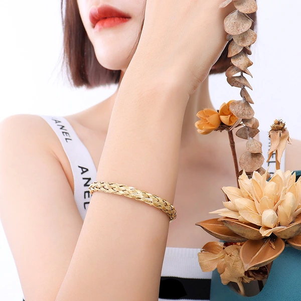 18K Gold Plated Stainless Steel Woven Bangle Bracelet