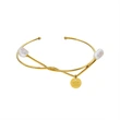 Stainless Steel Baroque Pearl Good Lucky Bangle Bracelet