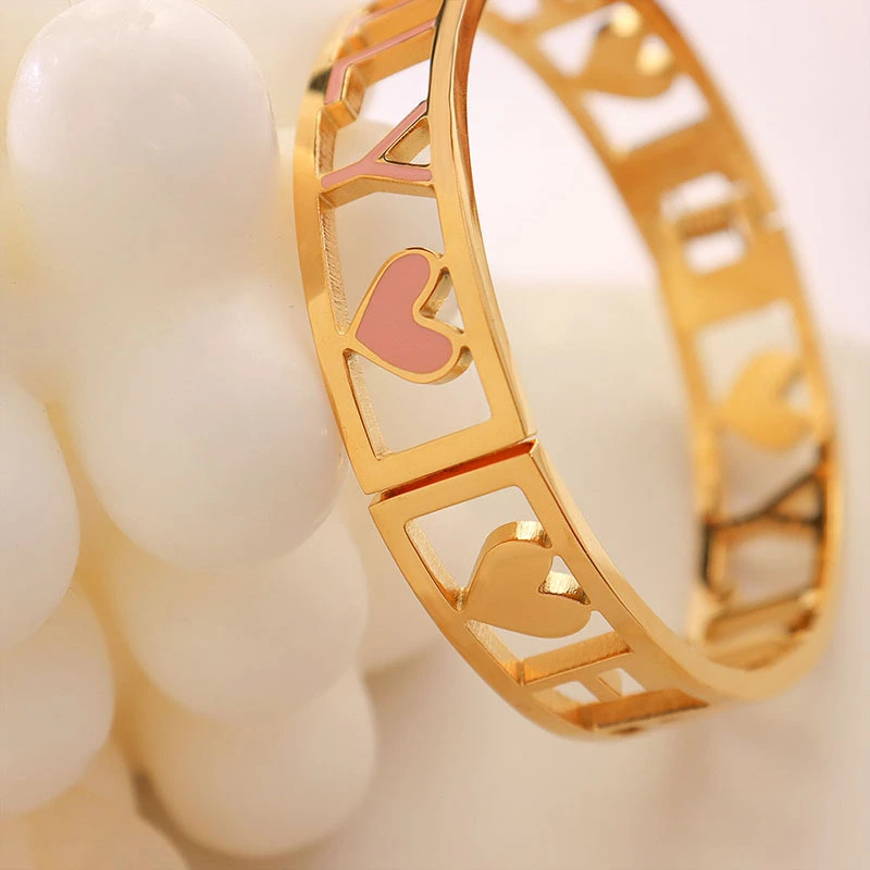 Stainless Steel Emerald Heart Family Bangle Bracelet