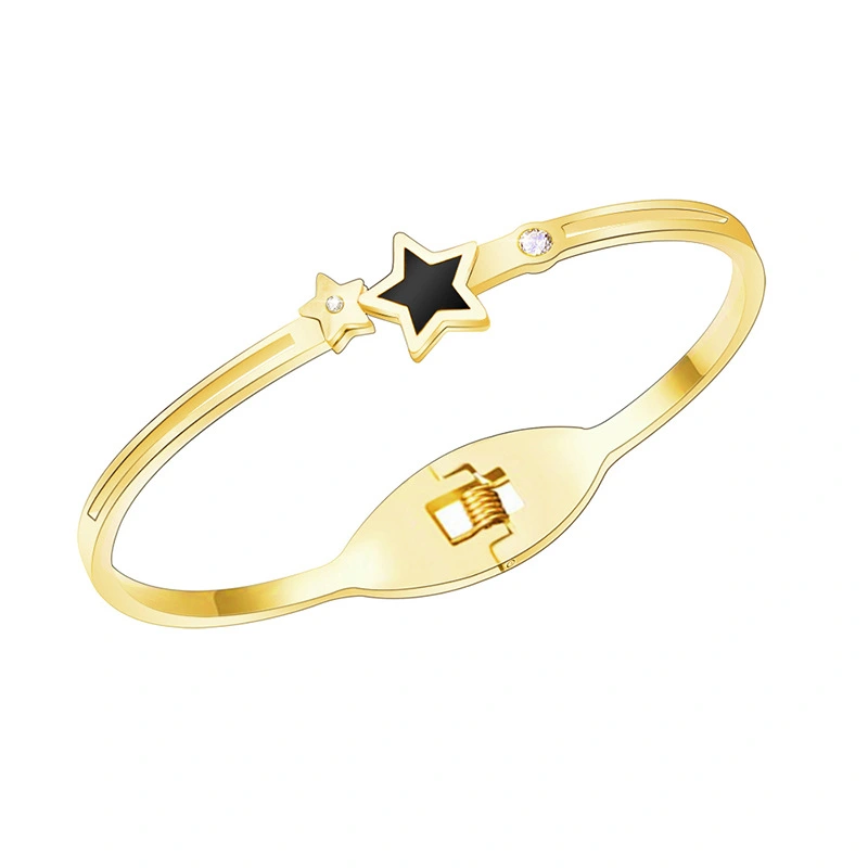 Gold Plated Stainless Steel Enamel Star Bangle Bracelet